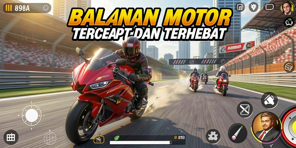 Tampilan gameplay menegangkan dalam balapan motor.
