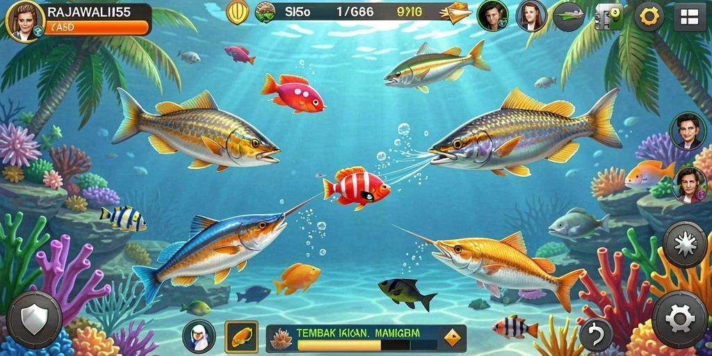 Gameplay seru dan menantang dalam RAJAWALI55 Tembak Ikan.