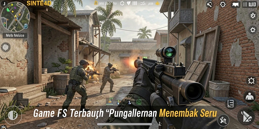 Gameplay SINTE4D yang menegangkan dengan aksi tembak-menembak seru.