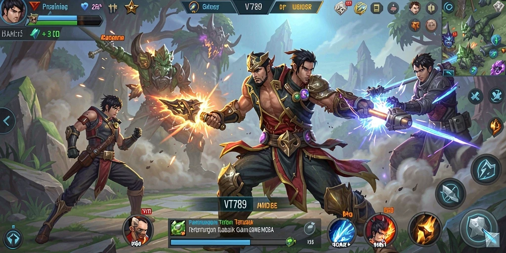 Tampilan melawan musuh dalam aksi gameplay MOBA yang menegangkan.